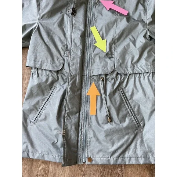 Vtg Fleet Street Metallic Teal Oversize Trench Raincoat Jacket Women's Medium - Picture 6 of 11